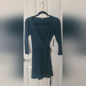 Lulu's Deep Teal Long Sleeve Wrap Dress